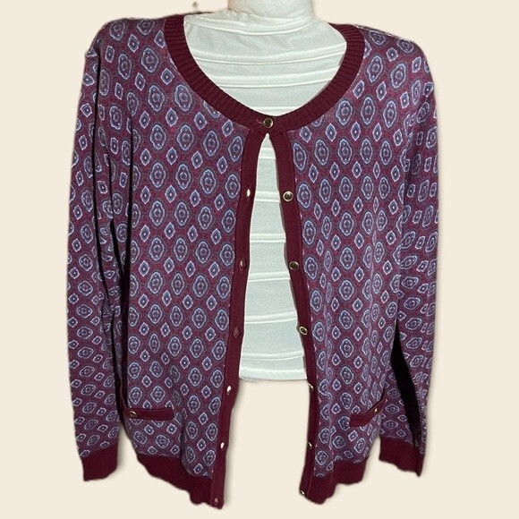 Lands' End Supima Cotton Women's Button Down Sweater Cardigan Size M 10-12 - Picture 1 of 4